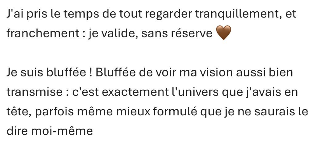 Message de la fondatrice de Laëskin qui valide sans réserve et se dit bluffée de voir sa vision aussi bien transmise